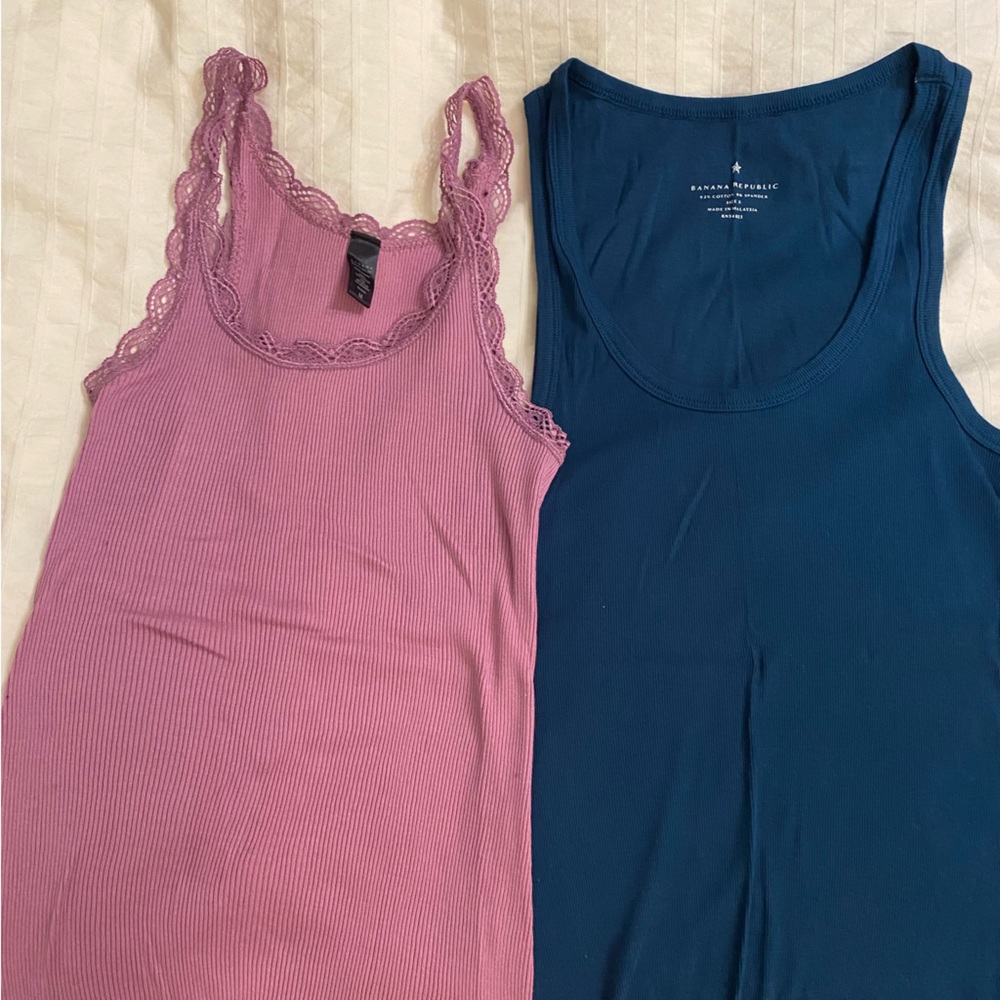 Banana Republic ribbed tank tops orchid purple & teal dark blue small & medium